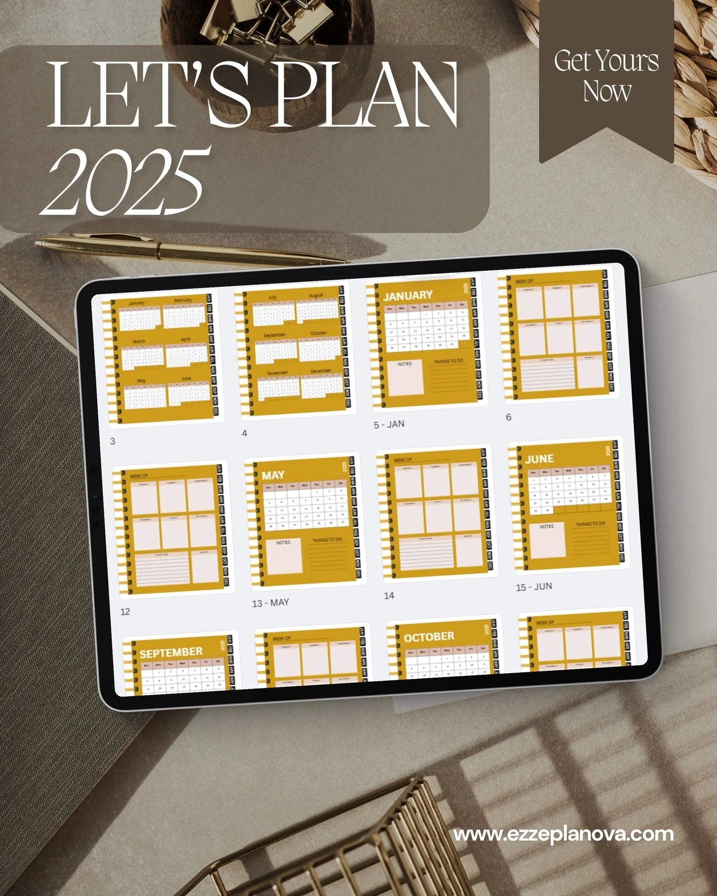 LET’S PLAN – 2025 Your all-in-one undated digital planner to stay organized, focused, and stress-free — every single day of the year. Ezze Planova