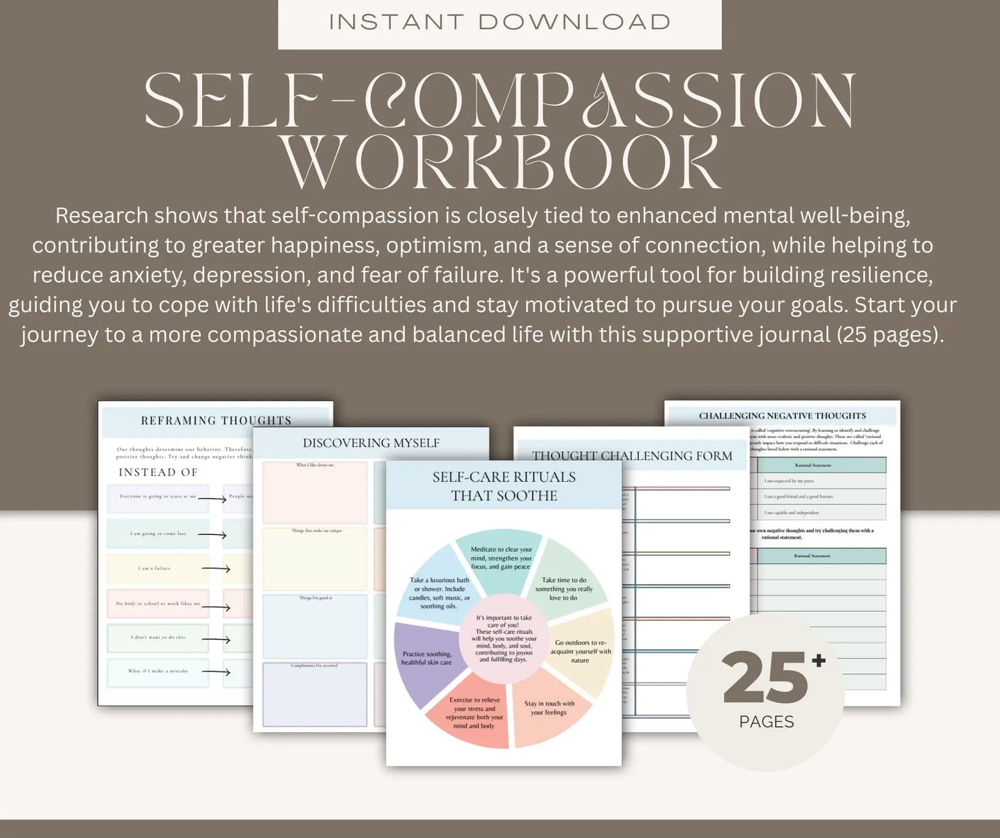 Self-Compassion Journal & Therapy Worksheets – Mental Health Planner, Self-Care Workbook, Coping Skills & Positive Affirmations Ezze Planova
