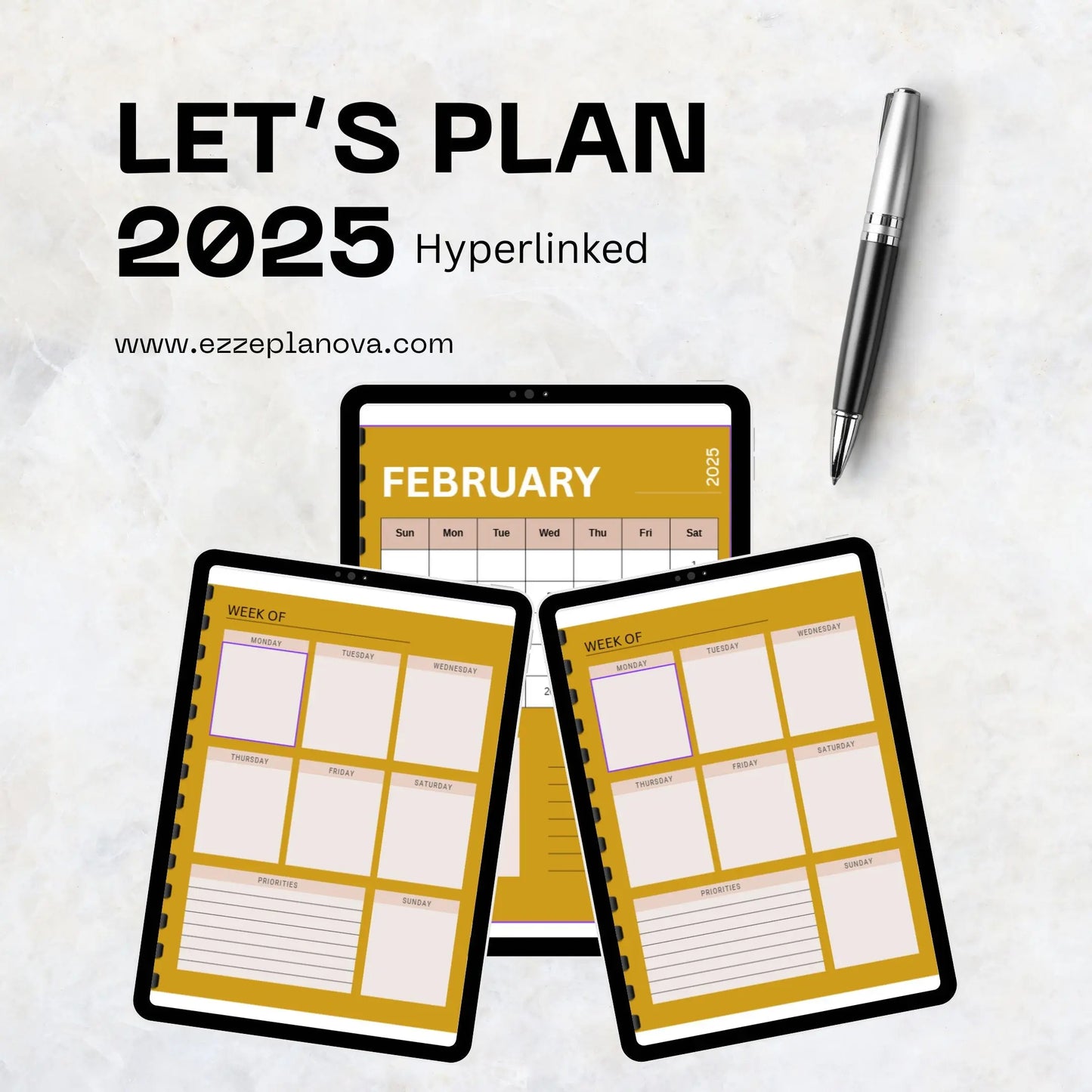 LET’S PLAN – 2025 Your all-in-one undated digital planner to stay organized, focused, and stress-free — every single day of the year. Ezze Planova