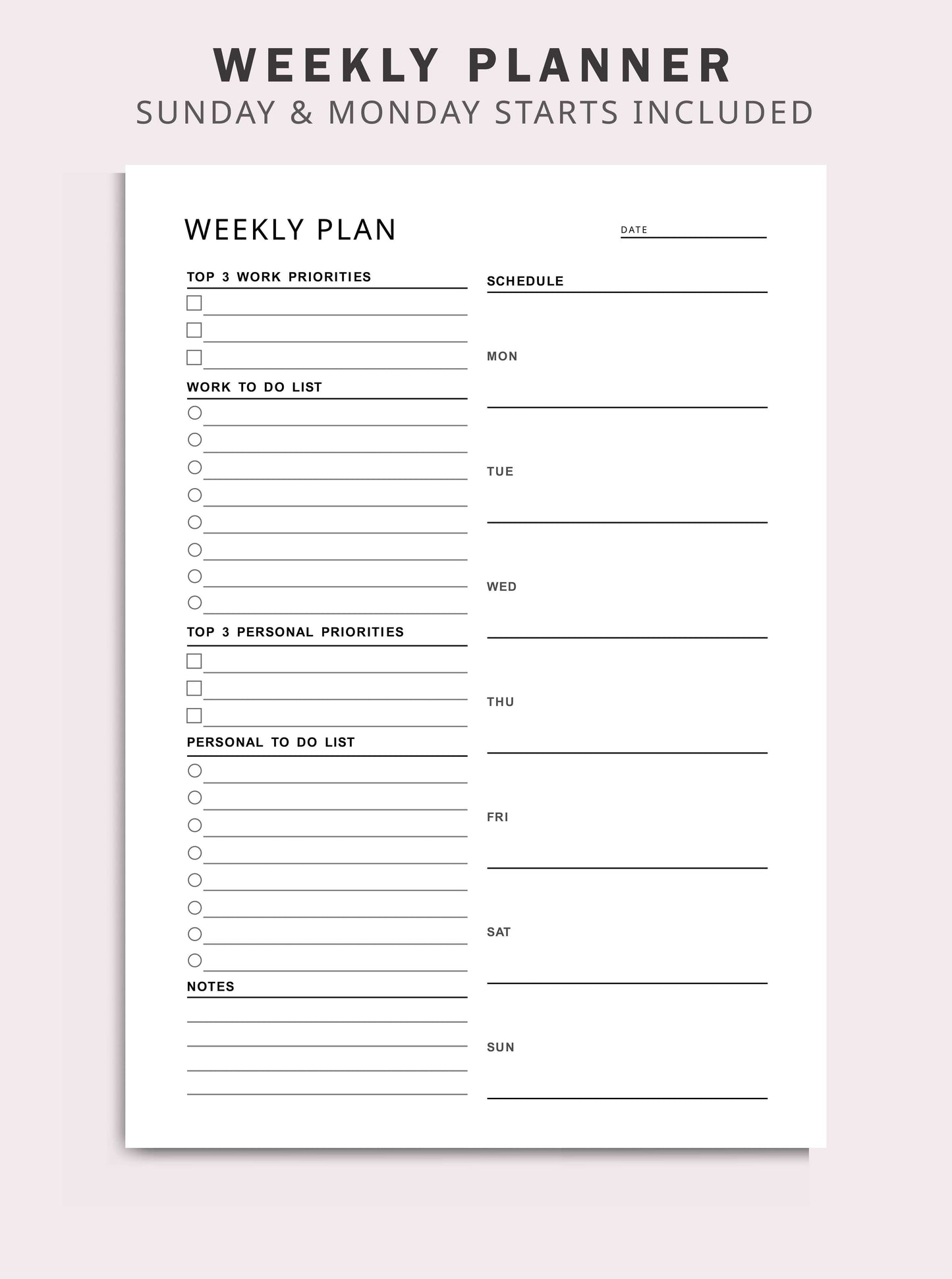 Work From Home - Daily Planner, Weekly Planner, Monthly Planner, Instant Download, A4/A5/Letter/Half Size Ezze Planova
