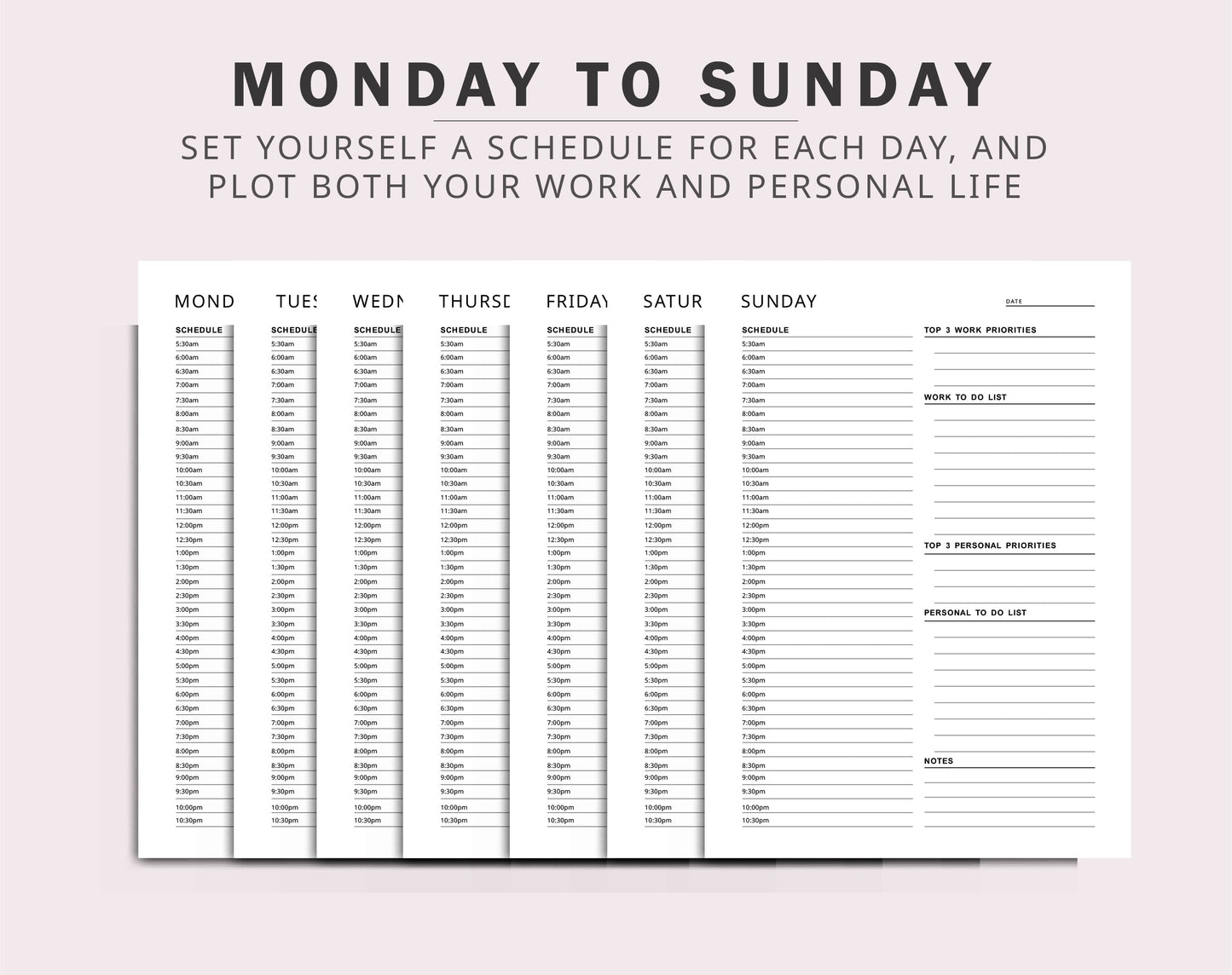 Work from Home Planner – Personal Daily Schedule | Hourly Digital Planner | Instant Download | Available in A5, A4, Letter & Half Letter Sizes Ezze Planova