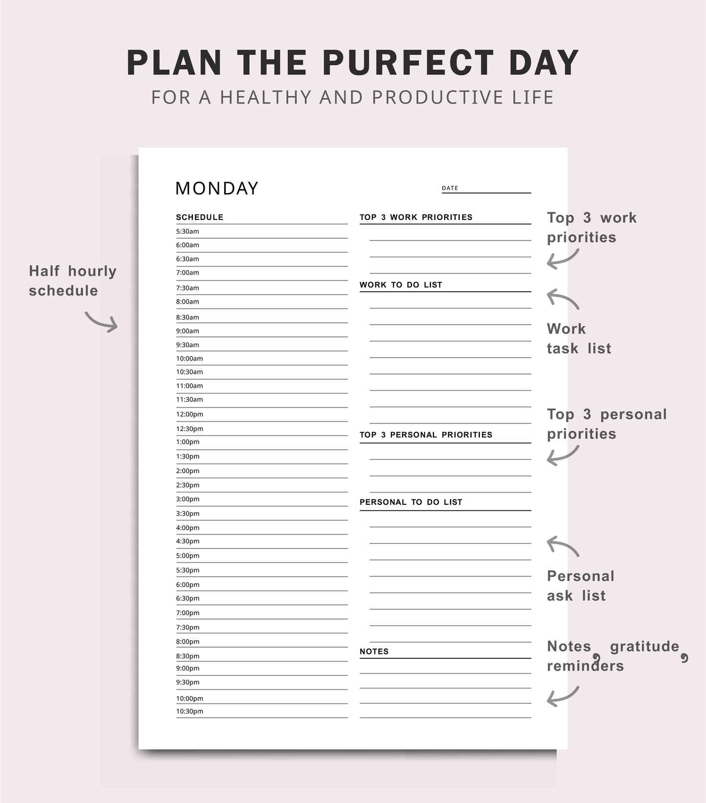 Work from Home Planner – Personal Daily Schedule | Hourly Digital Planner | Instant Download | Available in A5, A4, Letter & Half Letter Sizes Ezze Planova