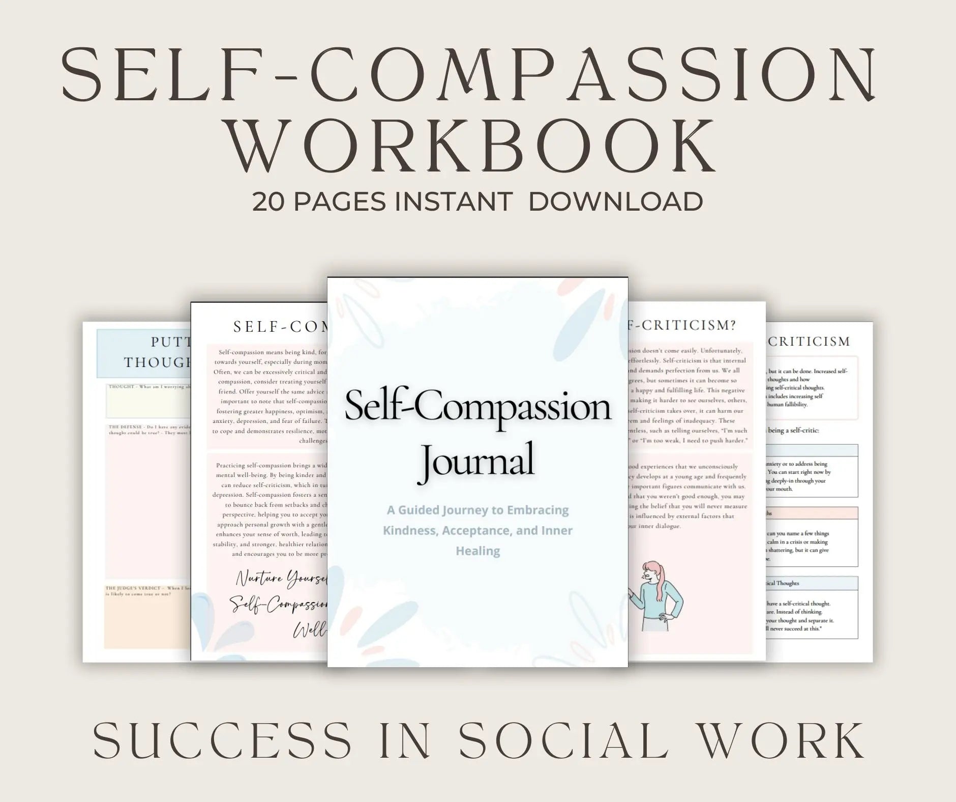 Self-Compassion Journal & Therapy Worksheets – Mental Health Planner, Self-Care Workbook, Coping Skills & Positive Affirmations Ezze Planova