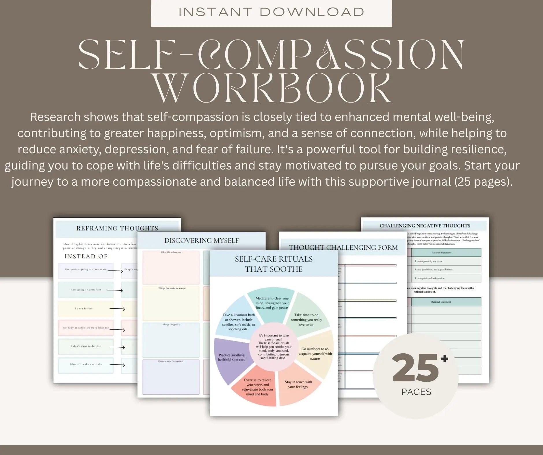 Self-Compassion Journal & Therapy Worksheets – Mental Health Planner, Self-Care Workbook, Coping Skills & Positive Affirmations Ezze Planova