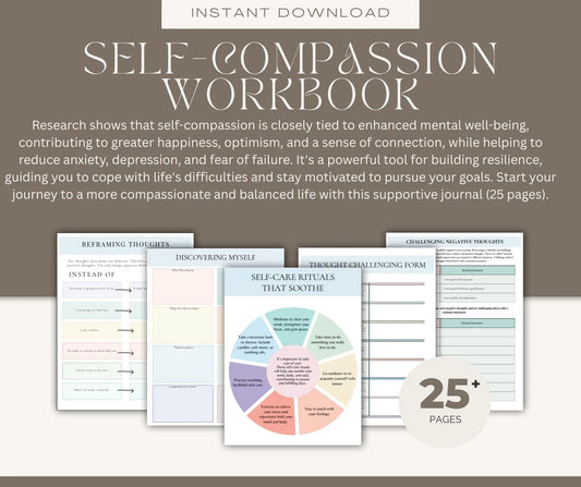 Self-Compassion Journal & Therapy Worksheets – Mental Health Planner, Self-Care Workbook, Coping Skills & Positive Affirmations Ezze Planova