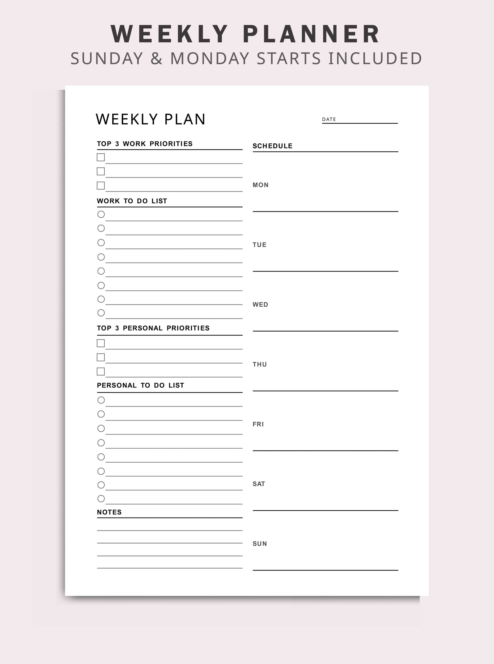 Work From Home - Daily Planner, Weekly Planner, Monthly Planner, Instant Download, A4/A5/Letter/Half Size Ezze Planova