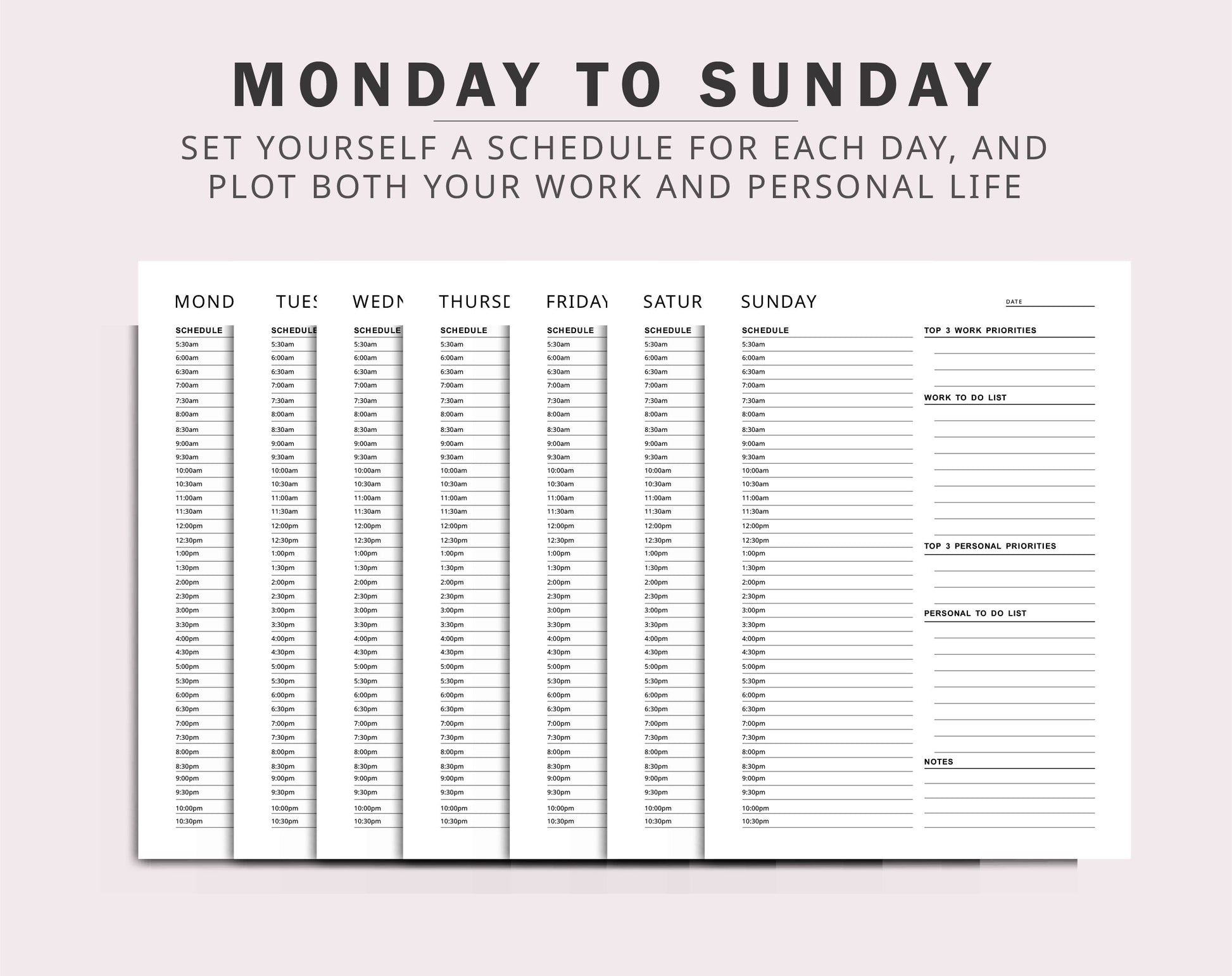 Work from Home Planner – Personal Daily Schedule | Hourly Digital Planner | Instant Download | Available in A5, A4, Letter & Half Letter Sizes Ezze Planova