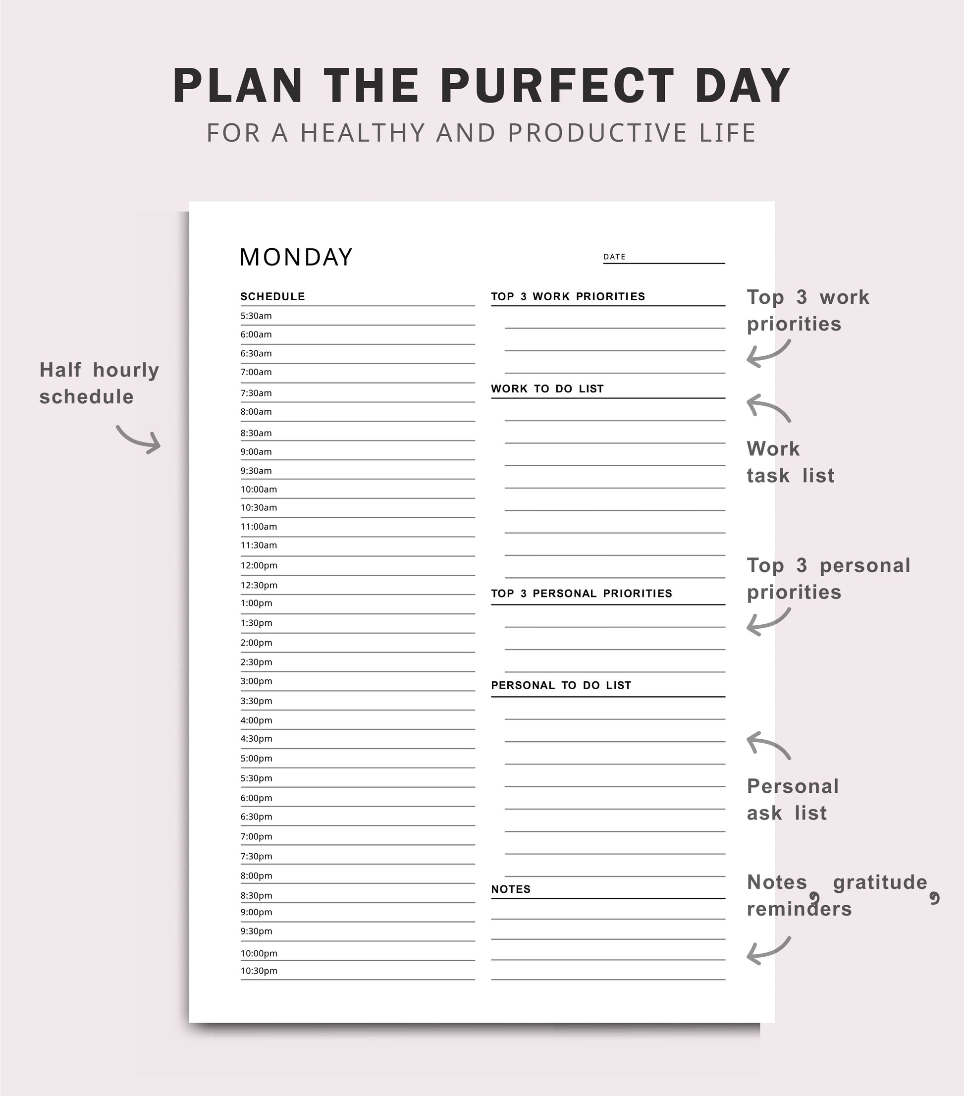 Work from Home Planner – Personal Daily Schedule | Hourly Digital Planner | Instant Download | Available in A5, A4, Letter & Half Letter Sizes Ezze Planova