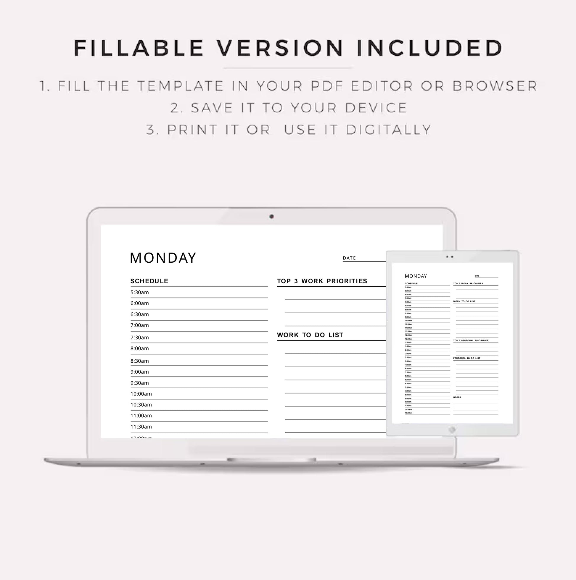 Work from Home Planner – Personal Daily Schedule | Hourly Digital Planner | Instant Download | Available in A5, A4, Letter & Half Letter Sizes Ezze Planova